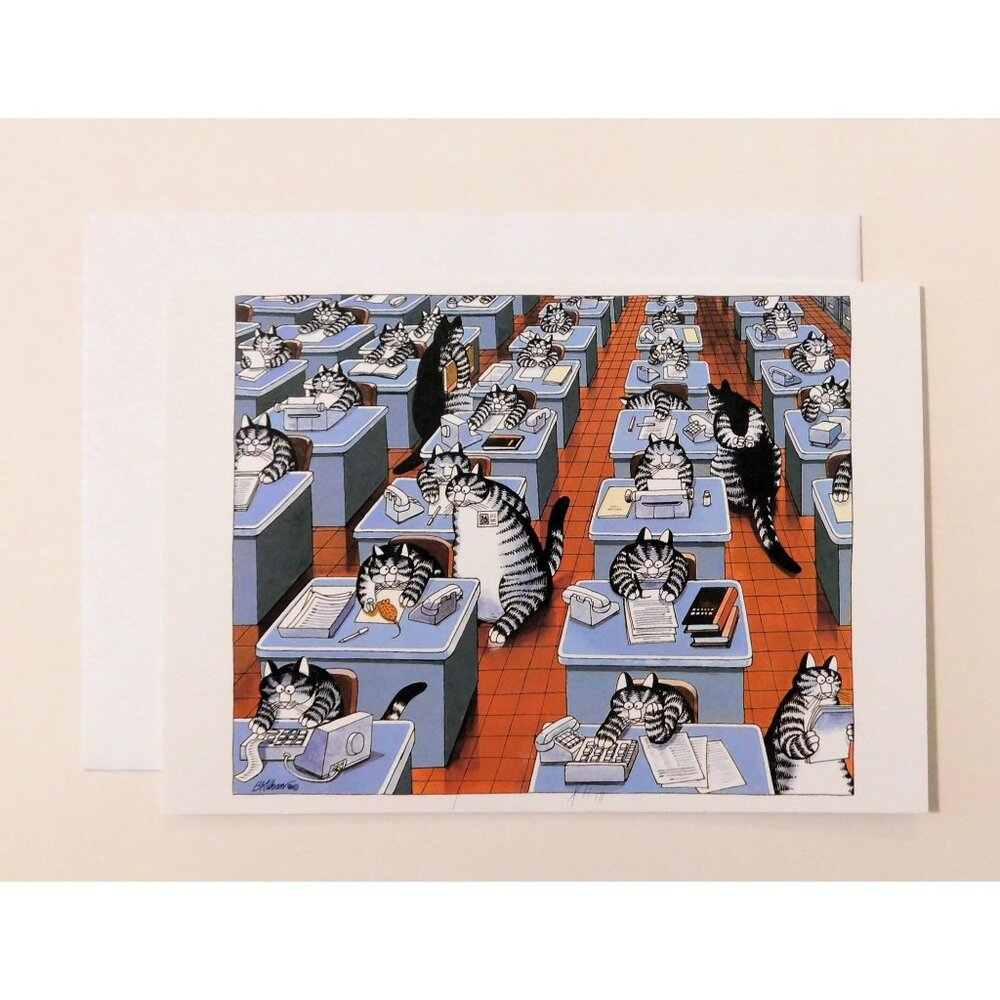 B. Kliban Cat Office Desks Phones Blank Note Card with Envelope 6.75" x 4.75"